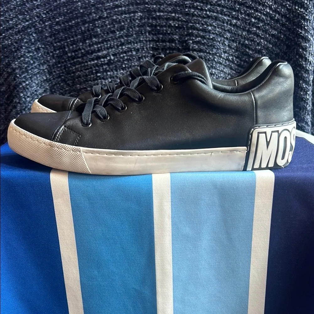 Moschino Kids Black and White Logo-Back Sneakers